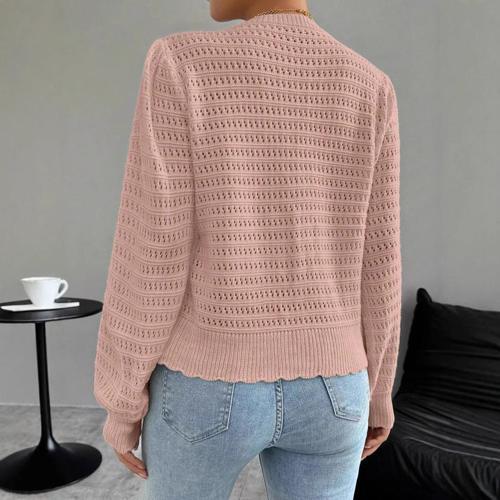 Damen luftige Strickjacke mit Bindegürtel und raffinierten Ausschnitten Drune
