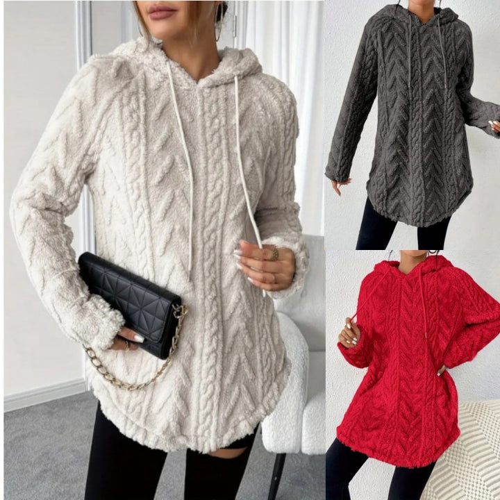 Damen Kuschelige Strickjacke mit Kapuze und seitlichen Taschen Drune