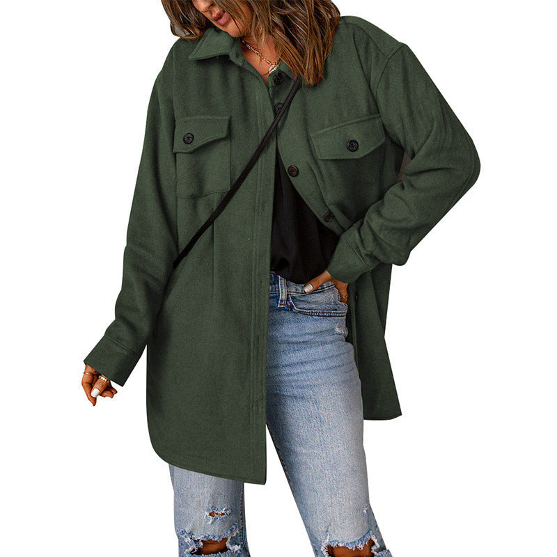 Drune | Damen Oversized Shirtjacke mit Taschen