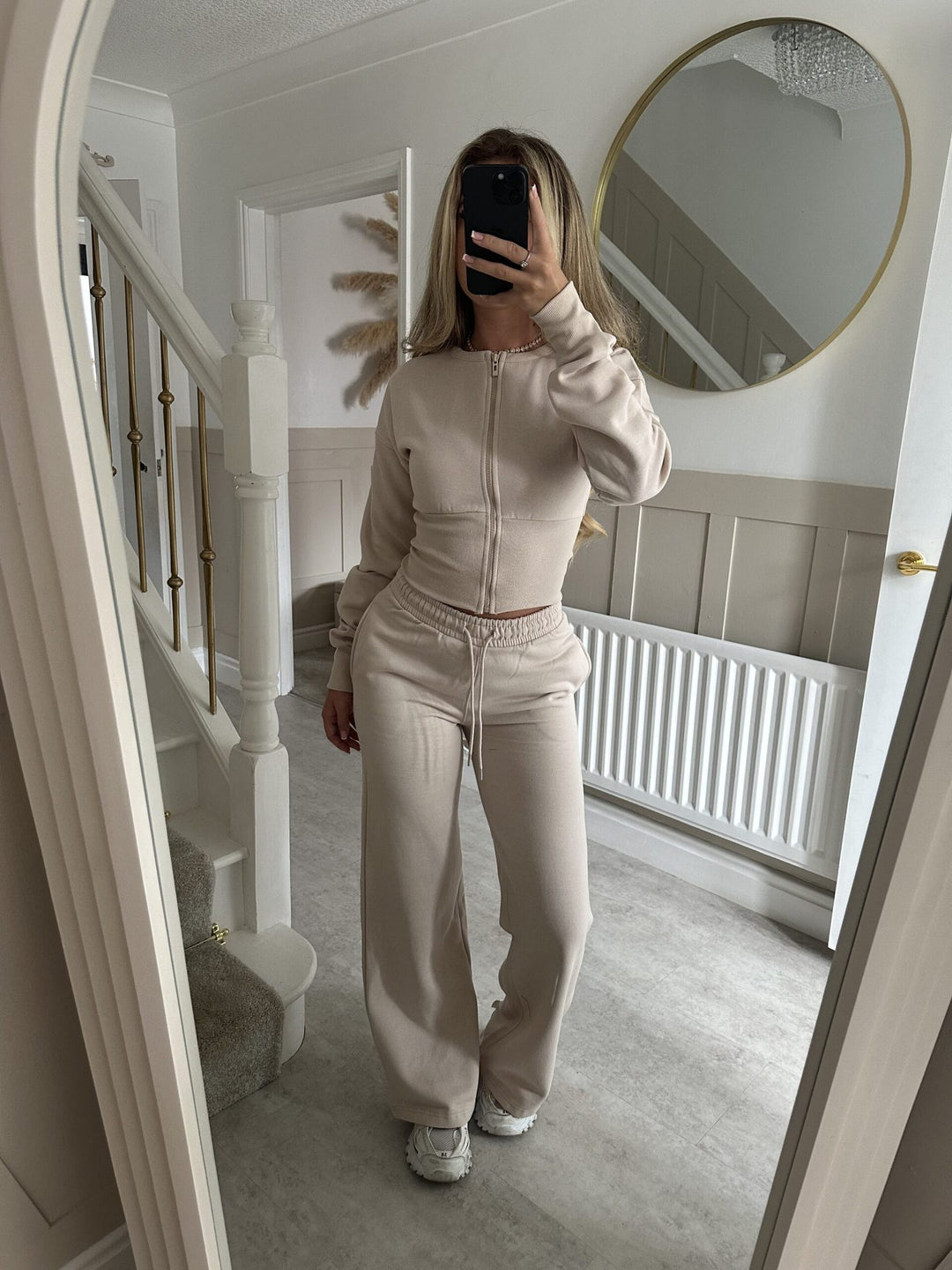 Damen lässiger Cropped Hoodie und Jogginghose Set mit elastischem Bund Drune