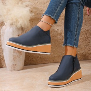 Damen nan Keilabsatz-Stiefelette mit seitlichem Reißverschluss und gepolstertem Komfortfußbett Drune