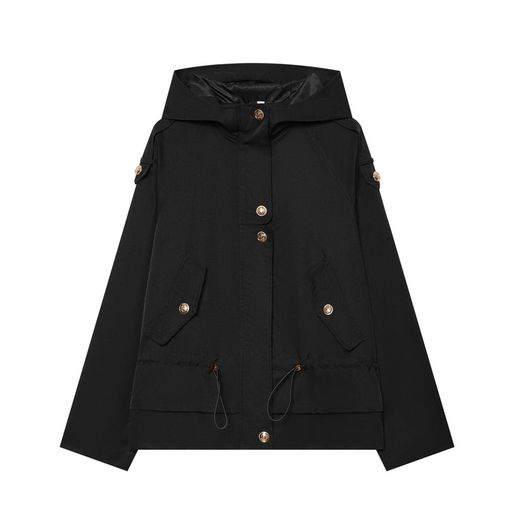 Damen leichter taillierbarer Kapuzen‑Parka mit Tunnelzug, Pattentaschen und Knopfleiste Drune