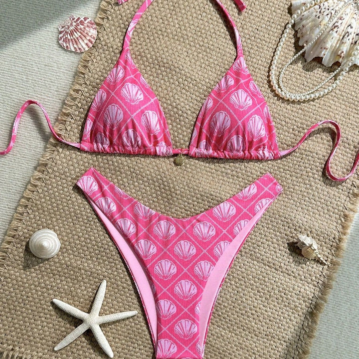 Damen Triangel-Bikini mit maritimem Muschel-Muster Drune