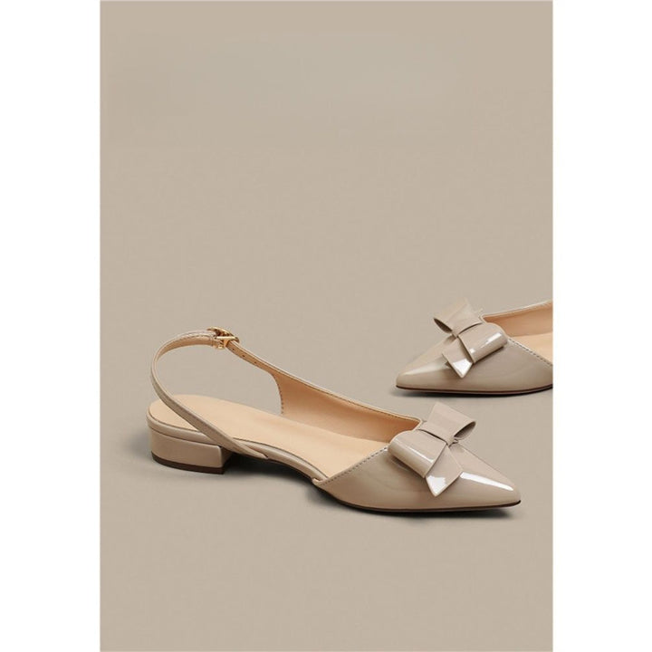 Damen Elegante spitz zulaufende Slingback-Pumps im Vintage‑Look mit niedrigem Blockabsatz und Schleifenapplikation Drune