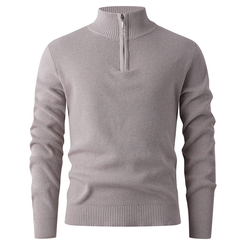 Herren nan Slim-Fit Halbzip-Strickpullover aus Merino-Baumwollmix mit verstärktem Stehkragen Drune