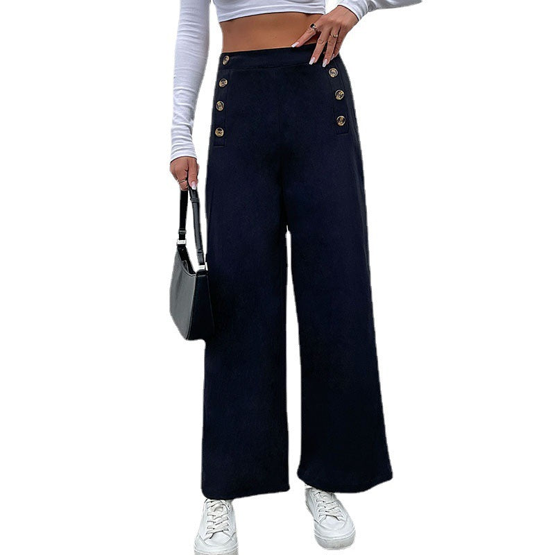 Damen Weite Palazzo-Hose mit Knopfdetails Drune