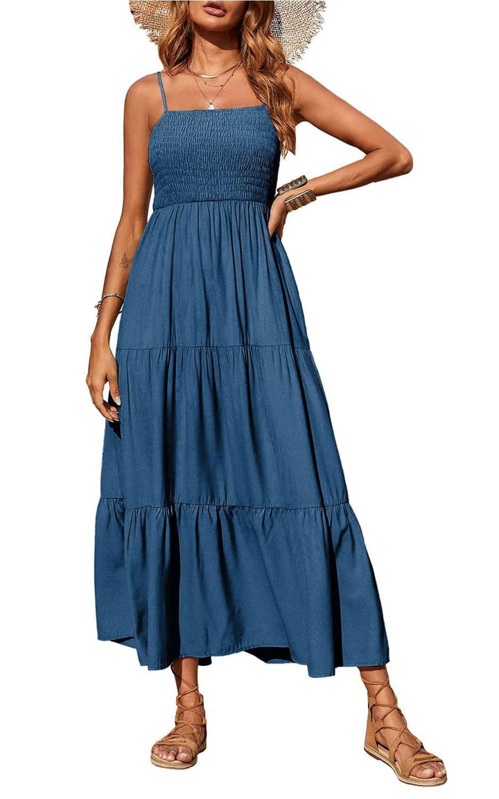 Damen Maxidress mit Spaghettiträgern und Volant-Design Drune