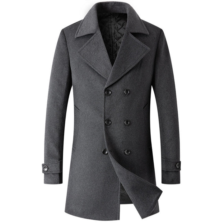 Herren eleganter Wende-Mantel mit doppelter Knopfleiste und verborgenem Gürtel Drune