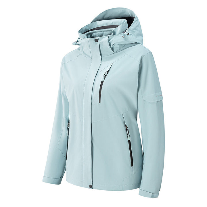 Herren wasserdichte dreilagige Softshell-Outdoorjacke mit verstellbarer Kapuze und verschweißten Reißverschlüssen Drune