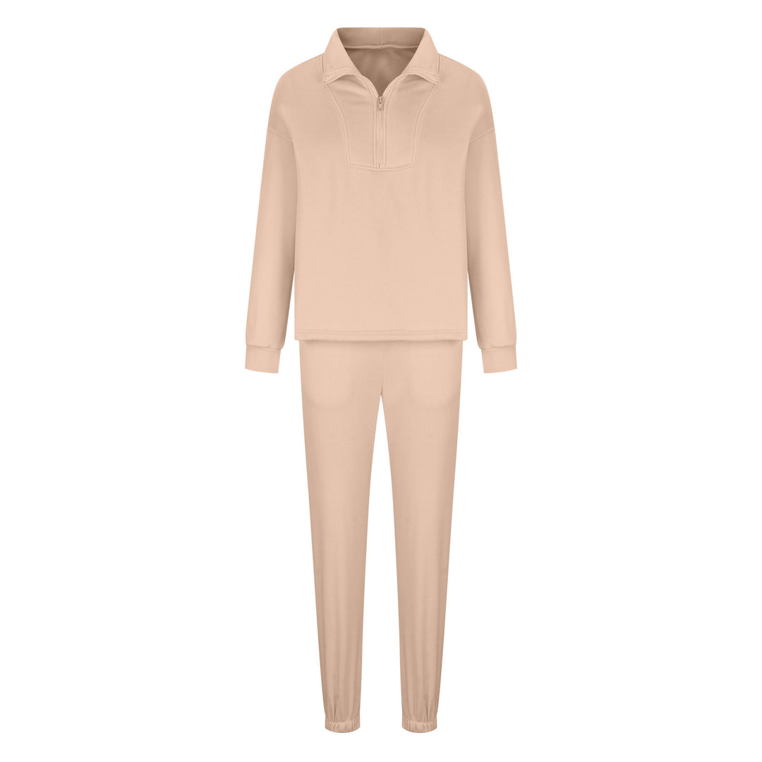 Damen Oversize-Halbzip-Lounge-Set aus schwerem French-Terry mit hohem Stehkragen Drune