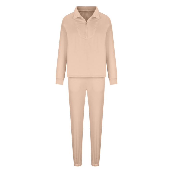 Damen Oversize-Halbzip-Lounge-Set aus schwerem French-Terry mit hohem Stehkragen Drune