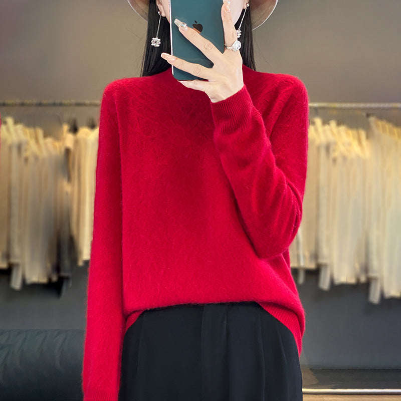 Damen Kuscheliger Mohair‑Optik Pullover mit Zierstruktur am Oberteil und Stehkragen Drune