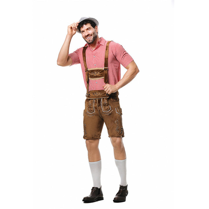 Herren nan bayerisches Trachten-Set Kniebundhose mit besticktem Vorderspiegel und verstellbaren Hosenträgern Drune