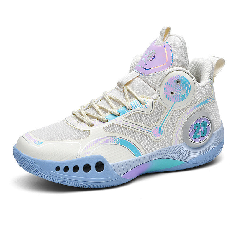 Herren gepolsterter High-Top Basketballschuh mit holografischen Akzenten und griffiger Gummilaufsohle Drune