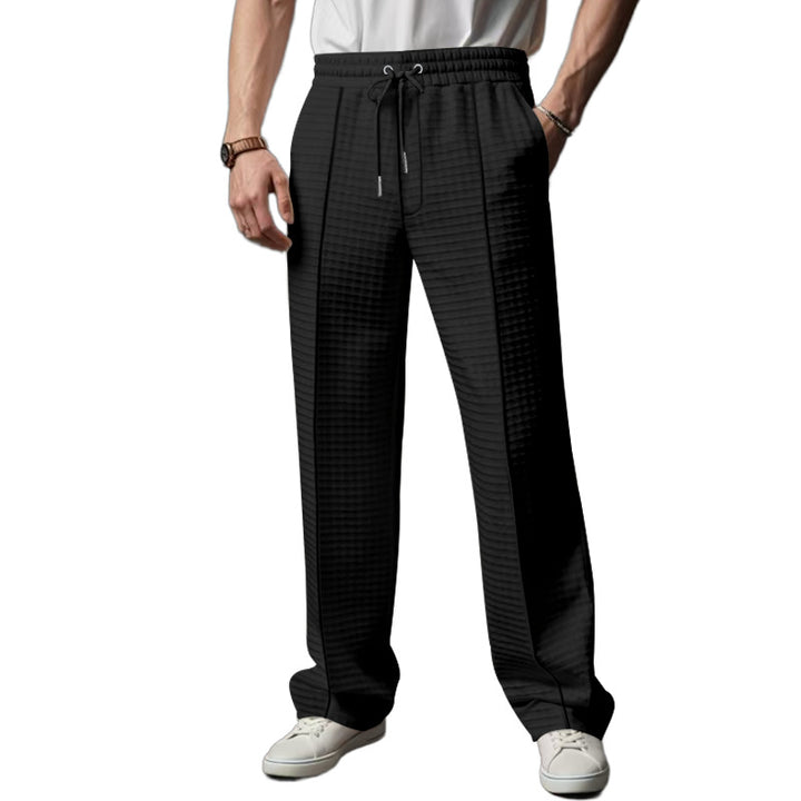 Herren Relaxed-Fit Freizeit-Hose mit strukturierter Karooptik, elastischem Bund & Kordelzug Drune