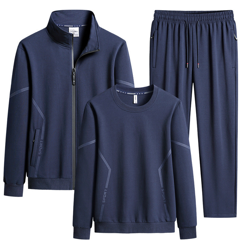 Herren Dreiteiliges Performance-Trainingsset mit Stehkragen-Zipjacke, Rundhals-Sweater & tapered Jogginghose Drune