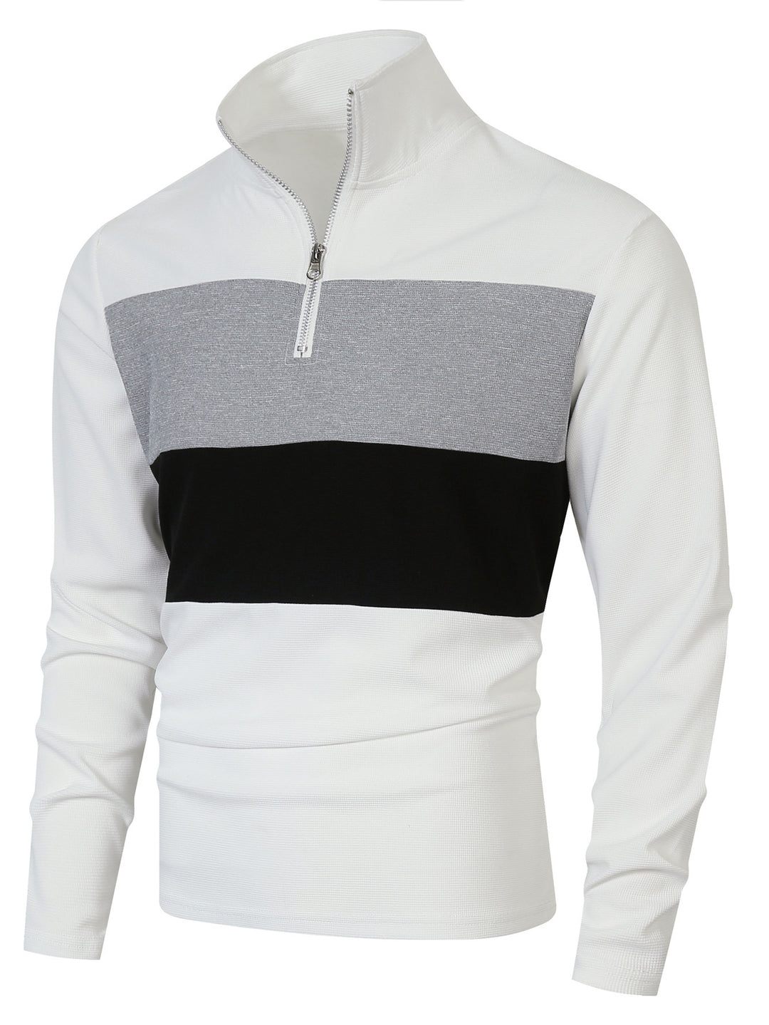 Herren Halbzip-Pullover mit Stehkragen, breitem Blockstreifen und fein gerippter Struktur Drune