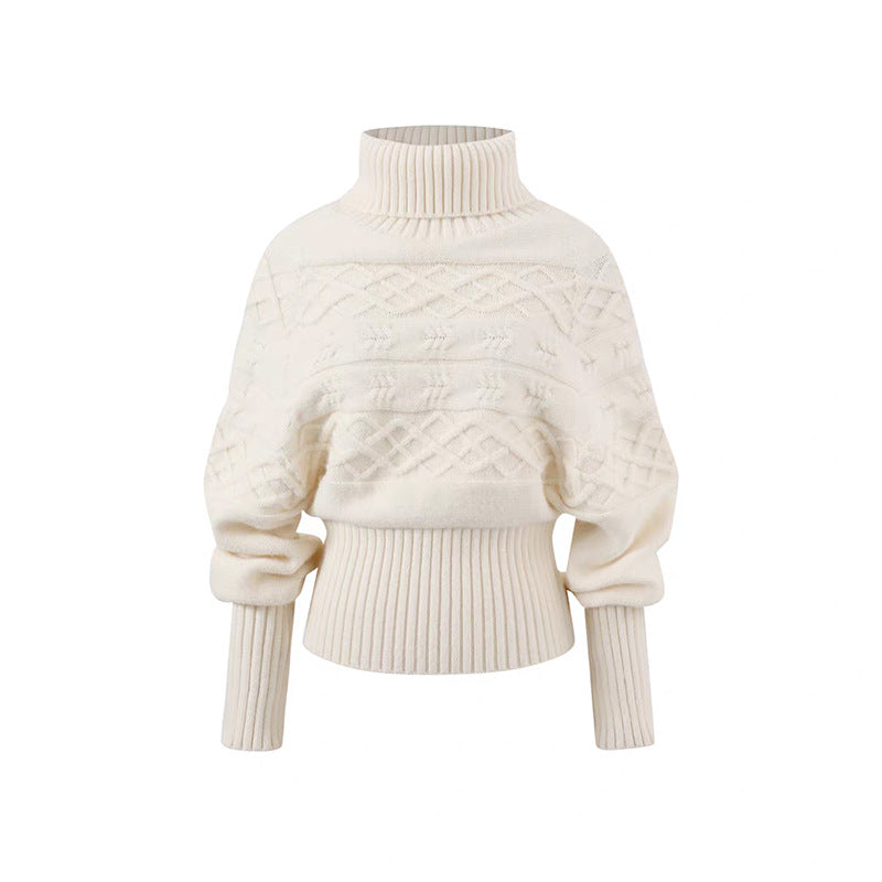Damen Oversized Strickpullover mit hohem Kragen und strukturiertem Design Drune