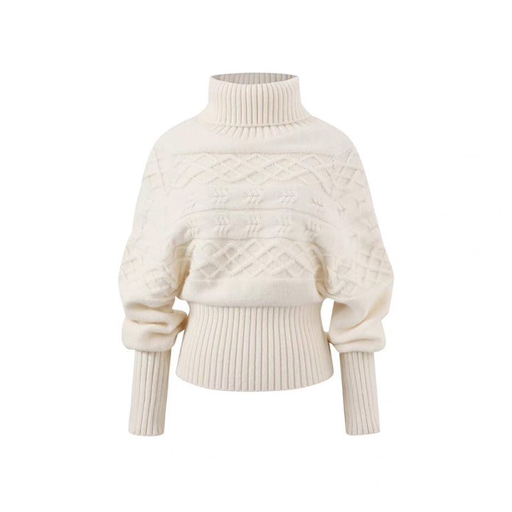 Damen Oversized Strickpullover mit hohem Kragen und strukturiertem Design Drune