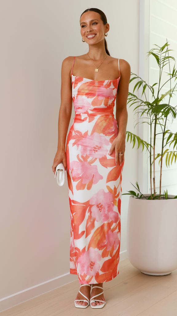 Damen Maxi-Kleid mit ärmellosem Schnitt und elegantem floralem Design Drune
