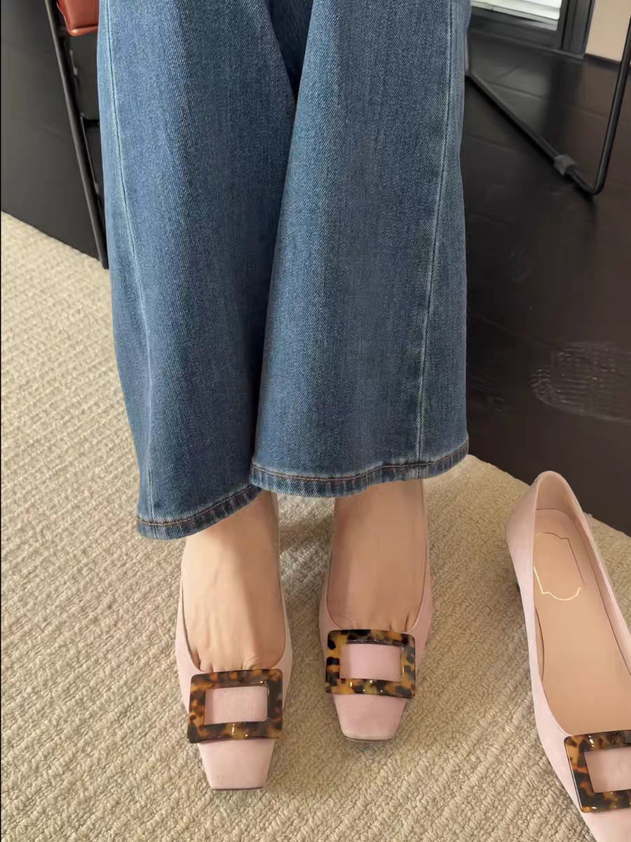 Damen Ballerinas mit quadratischem Zehenbereich und modischem Kastenschließe Drune