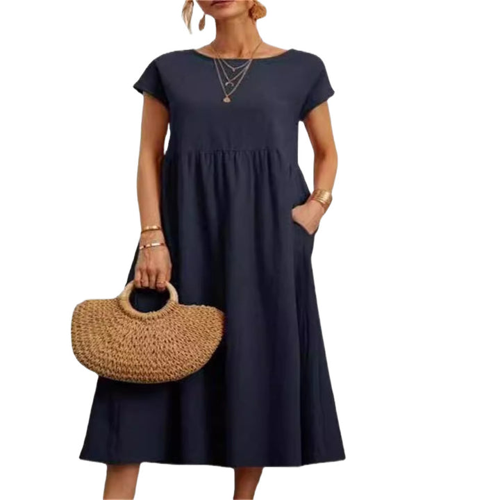 Damen lässiges Midikleid mit elegantem Schnitt und praktischen Taschen Drune