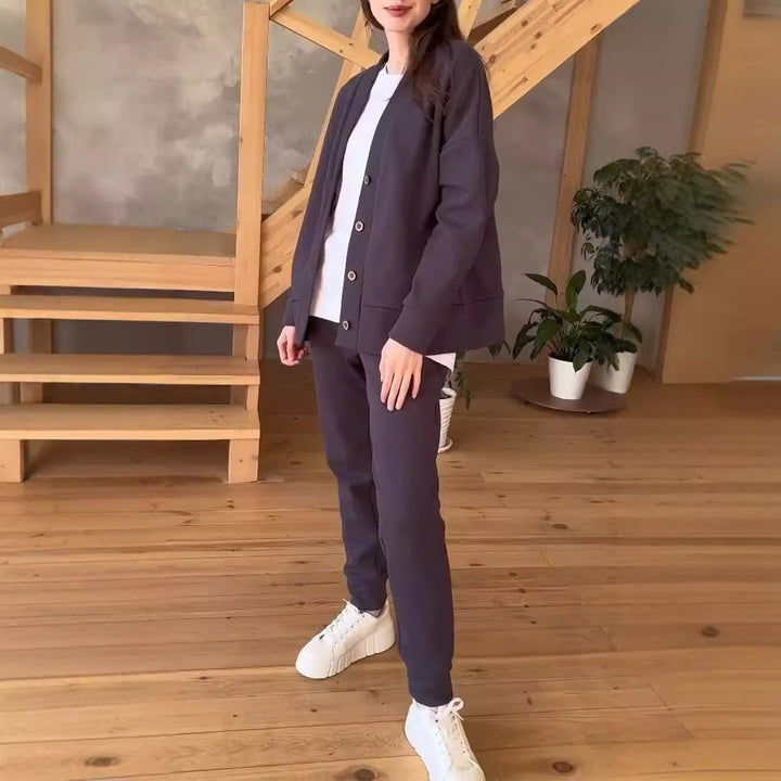 Damen lässige Oversized Sweatjacke mit Knöpfen Drune