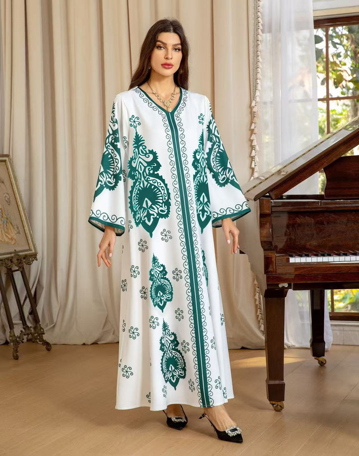 Damen Kaftan-Kleid mit kunstvollem Motiv und lockerer Passform Drune