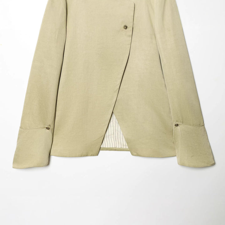 Damen nan asymmetrische Stehkragenjacke mit überlappender Knopfleiste und feinen Zierknöpfen Drune