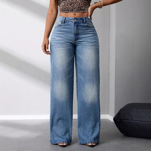 Damen weit geschnittene High-Waist Jeans im lässigen Vintage-Stil Drune