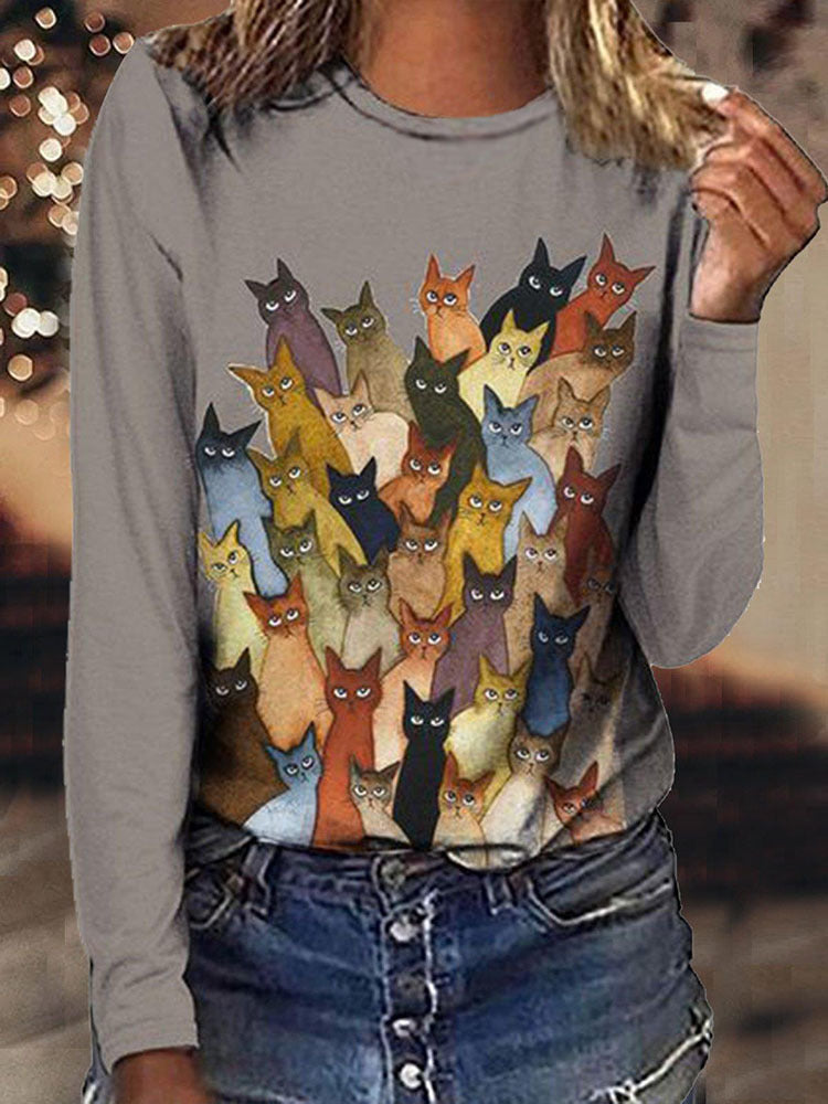 Damen Langärmeliges Oversize-Sweatshirt mit abstraktem Aquarell-Mosaikprint Drune