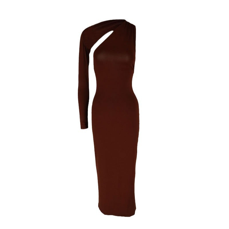 Damen Elegantes asymmetrisches Maxikleid mit einem Ärmel und figurbetonter Silhouette Drune