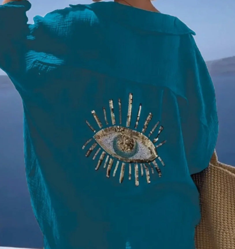 Damen Bluse mit einzigartigem Auge-Stickerei Drune