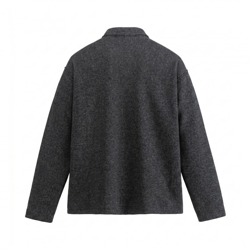 Unisex Boxy-Polo-Pullover aus Wollmix mit Henley-Knopfleiste und geradem Saum Drune