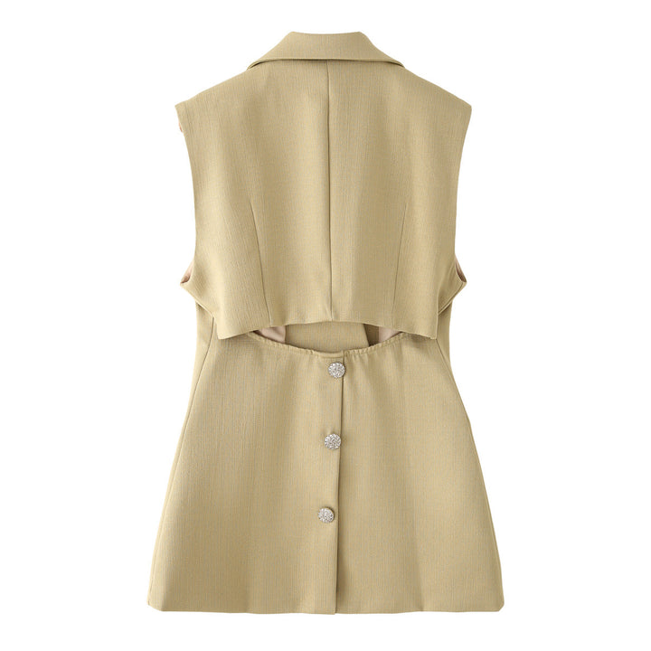 Damen nan taillierte Longblazer-Weste mit Reverskragen und Pattentaschen Drune