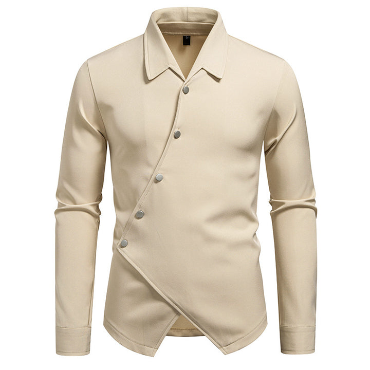 Herren Asymmetrisches Hemd mit diagonaler Druckknopfleiste und Hemdkragen Drune
