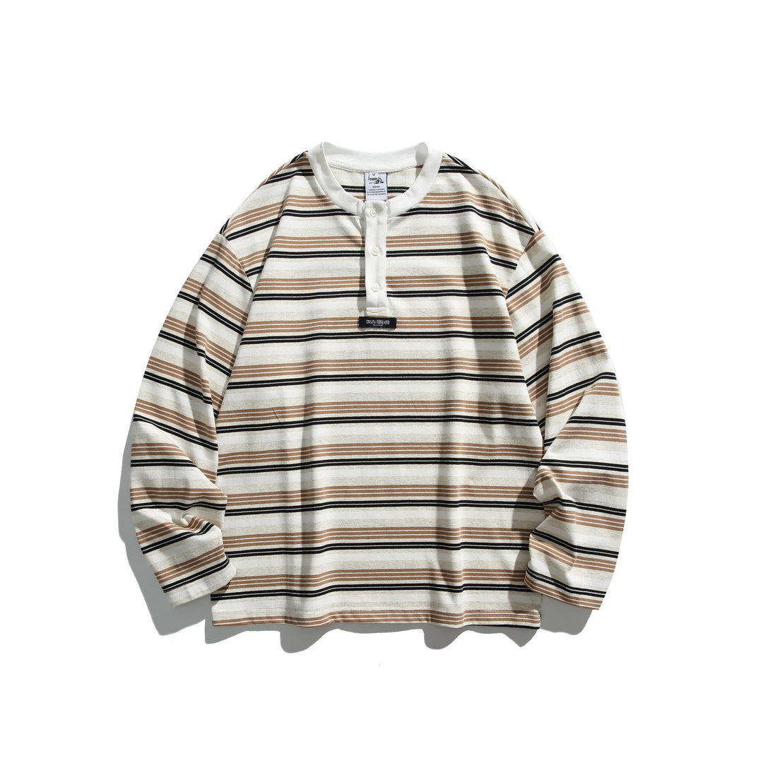 Unisex Oversize-Henleyshirt mit Knopfleiste, Streifenstruktur und geripptem Halsbund Drune