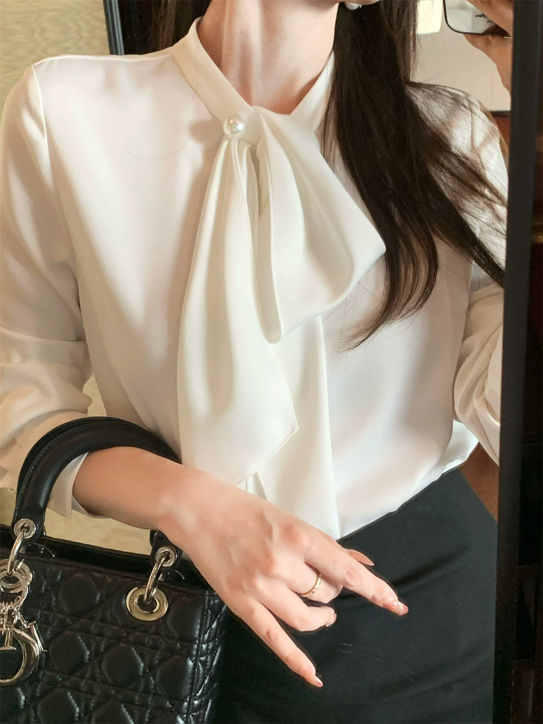 Damen Elegante Bluse mit Schleifendetail Drune