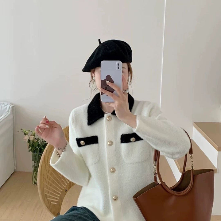 Damen Fluffy Jacke mit besonderen Knopfdetails Drune
