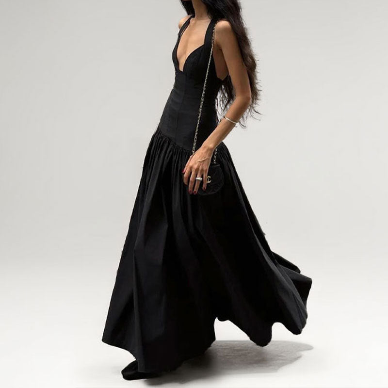 Damen Abendkleid mit elegantem V-Ausschnitt und aufwendigem Rock Drune