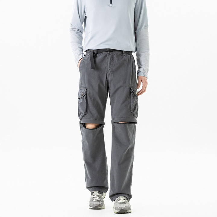 Herren Abnehmbare Cargo-Zip-Hose mit Reißverschluss-Bein, Multifachtaschen und integriertem Gürtel Drune