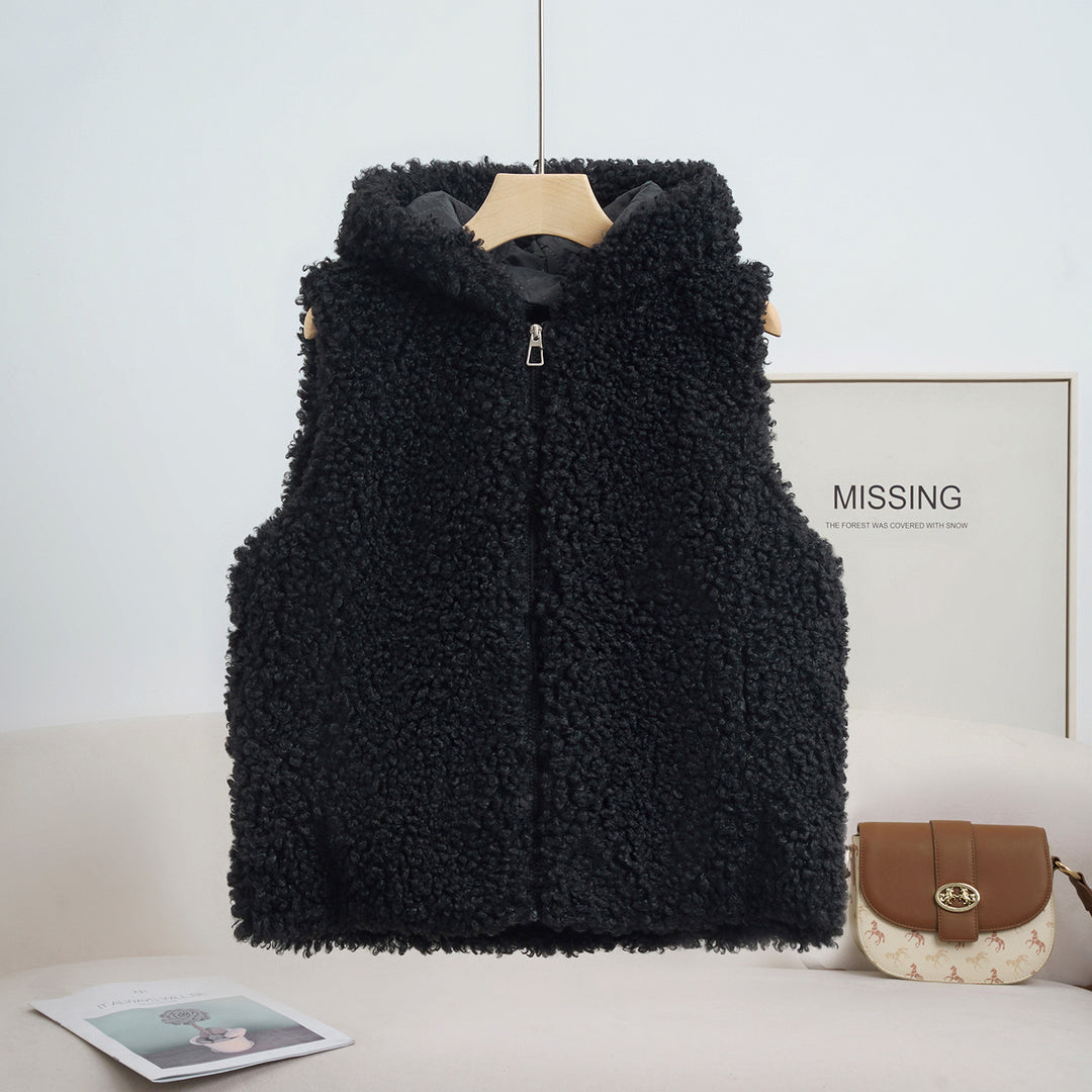 Damen nan kuschelige Teddyweste mit Kapuze und Reißverschluss Drune