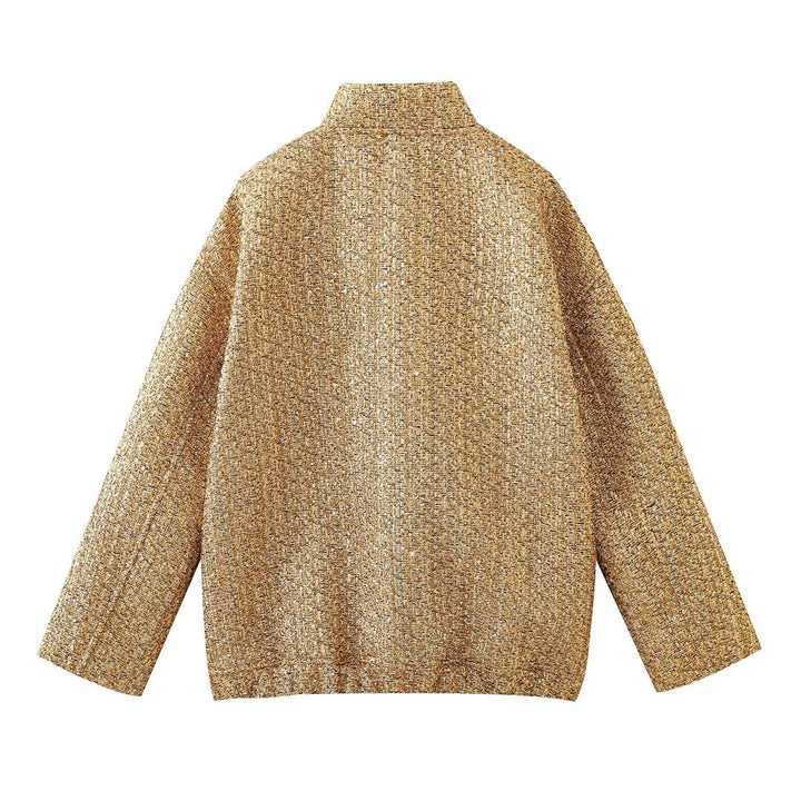 Damen nan kastige Tweedjacke mit kurzem Stehkragen, verdeckter Front und aufgesetzten Pattentaschen Drune
