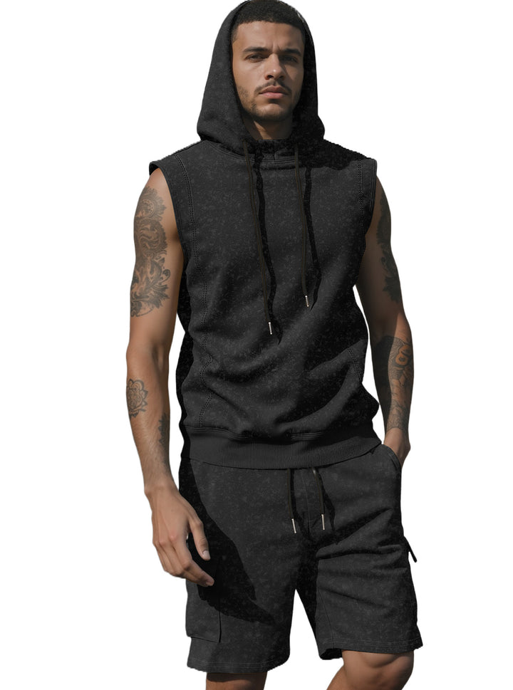 Herren nan Kapuzen-Muskelshirt-Set mit funktionaler Cargobermuda Drune