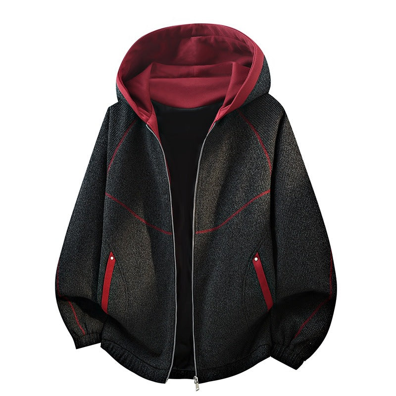 Damen Oversize-Struktur-Kapuzenjacke mit Kontrastfutter, durchgehendem Reißverschluss & Eingrifftaschen Drune