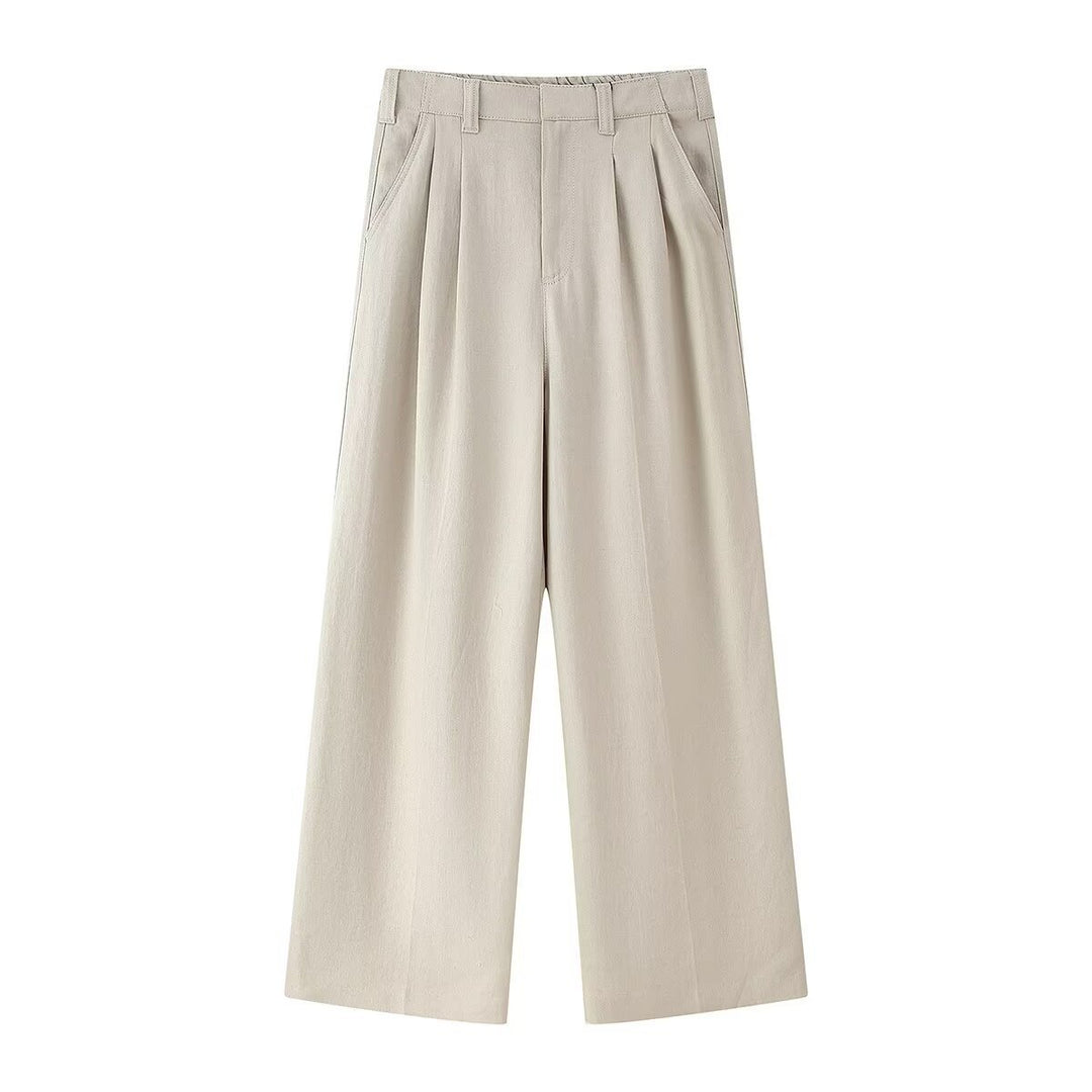 Damen weit High-Waist Hose mit eleganter Faltenlegung und komfortablem Schnitt Drune