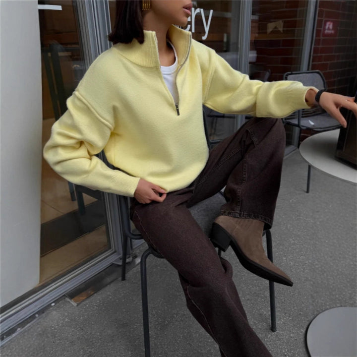 Damen Bequemer Halbreißverschluss Pullover Drune