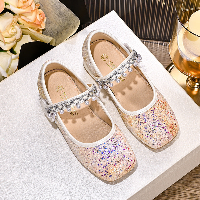 Mädchen Glitzernde Mary Jane Ballerinas mit Perlen und Schleifendekor Drune
