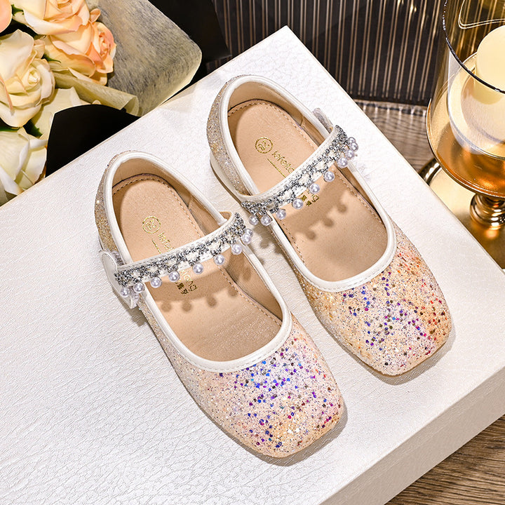 Mädchen Glitzernde Mary Jane Ballerinas mit Perlen und Schleifendekor Drune