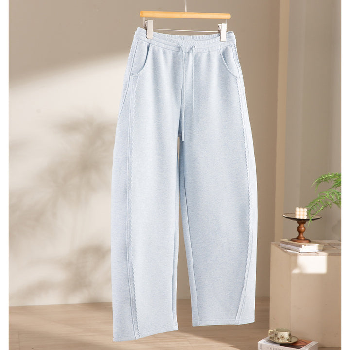 Damen Relaxed-Fleece-Hose mit hoher Taille, Tunnelzug und dekorativer Seitennaht Drune